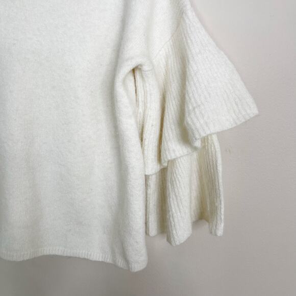 Madewell Tier Sleeve Sweater Cream Small S Wool Stretch Bateau Neck 3/4 Sleeve - Picture 6 of 14